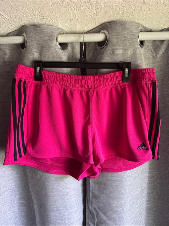 adidas Pants - adidas Women’s Bright Pink Athletic Shorts with Black Stripes